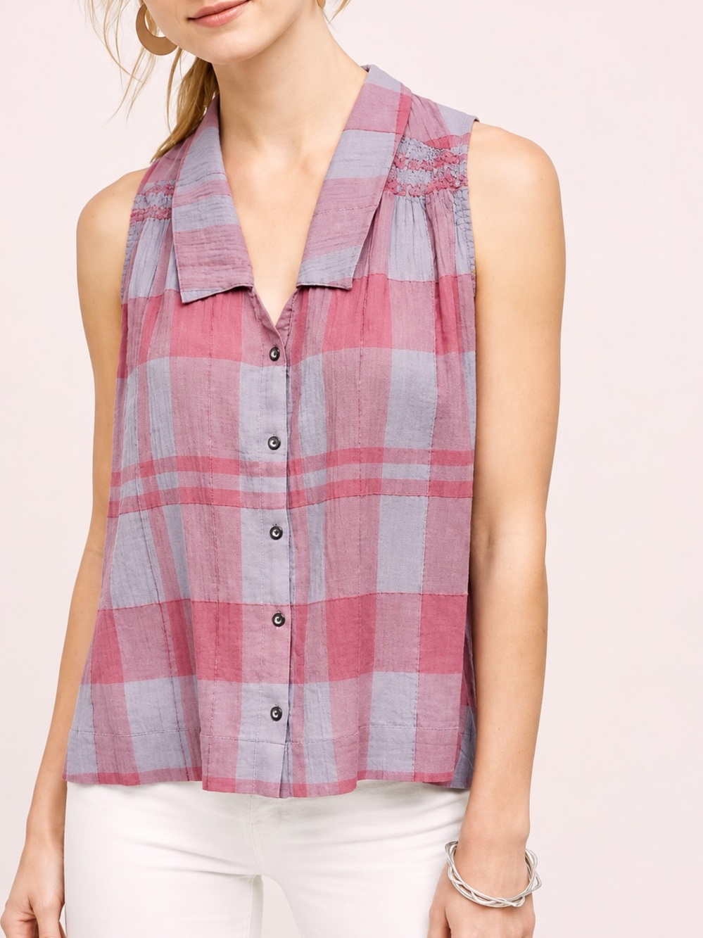 Anthropologie Holding Horses Plaid Sleeveless Swing Top Preppy Casual Size 4